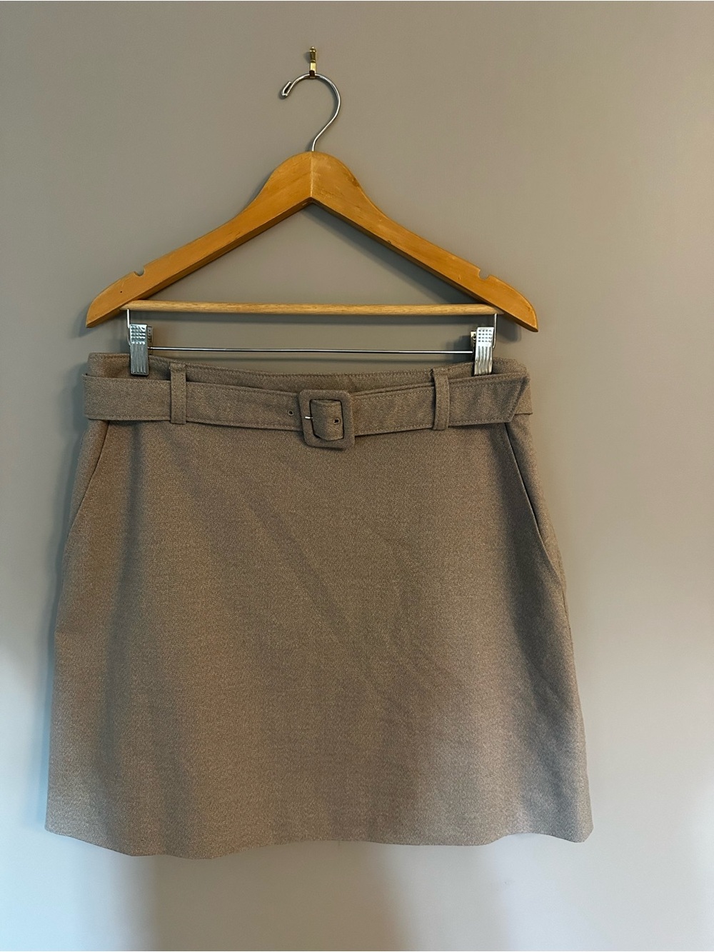 Club Monaco Taupe Belted Mini Skirt